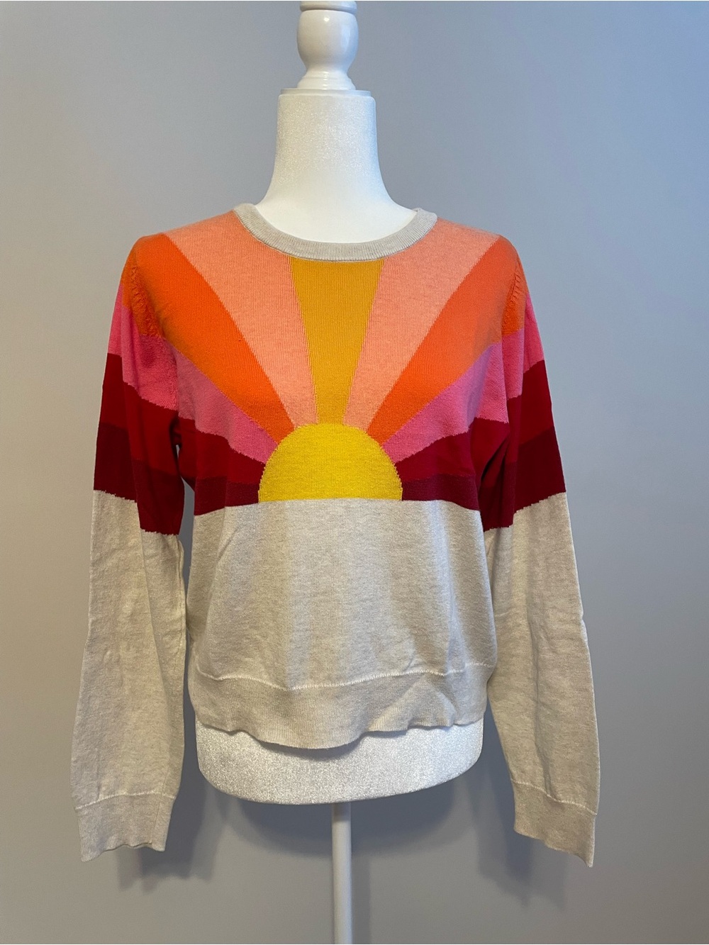 Marine Layer Sunrise Intarsia Sweater - Yellow, Orange, Pink, Red, Cream